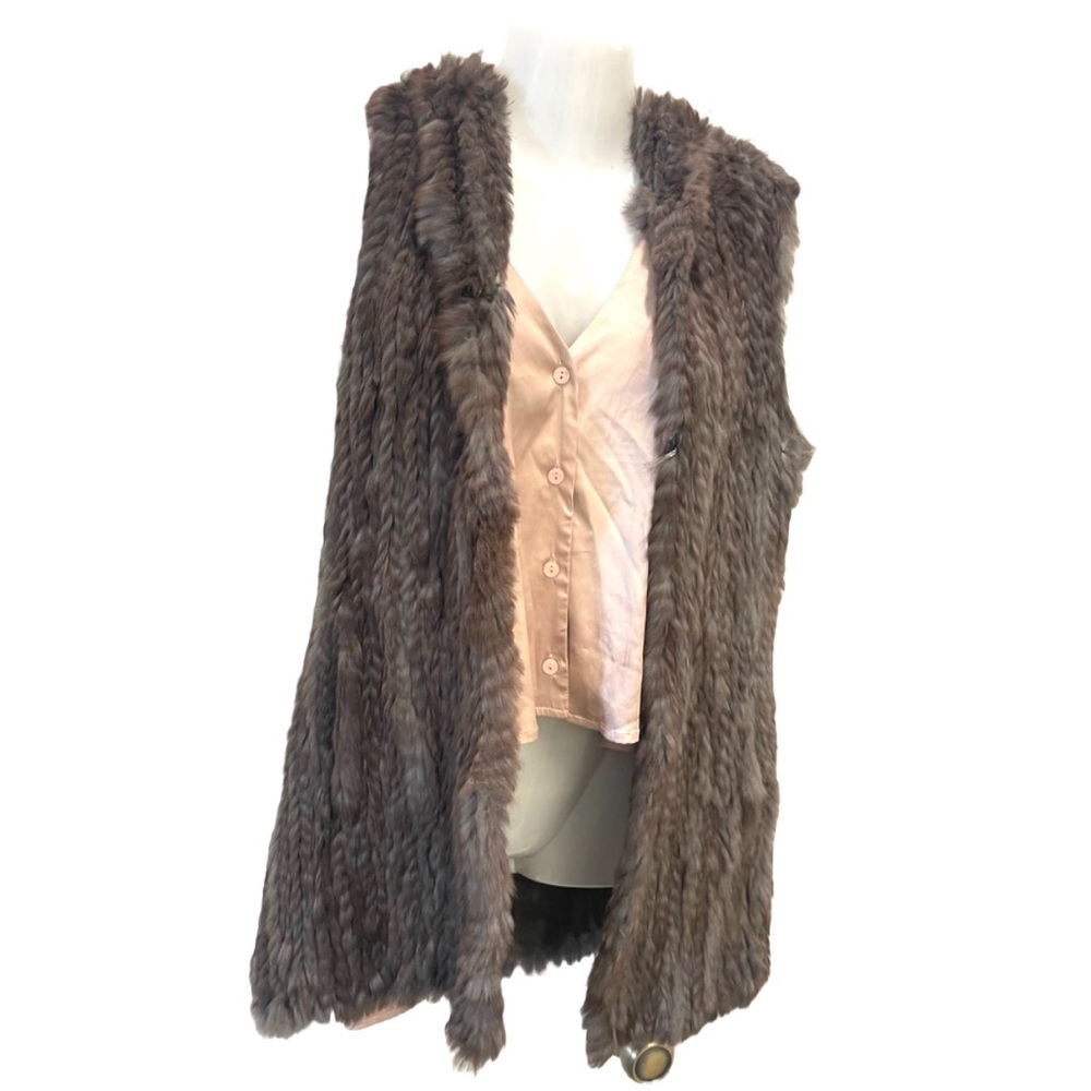 Belle Fare real fur vest with hood long line XS